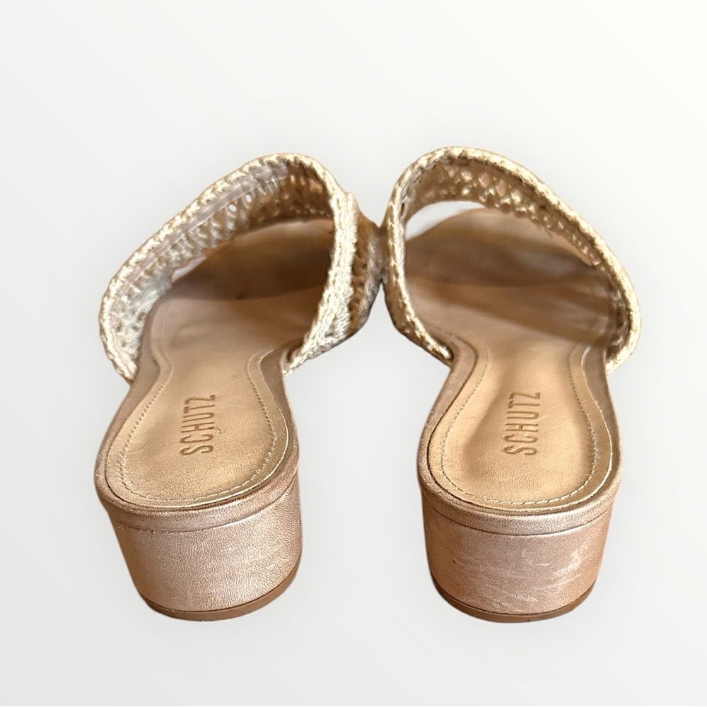 Schutz Nahara Cru Woven Slides Sandals Beige Woven Crochet Anthropologie Sz 10 - Picture 10 of 12